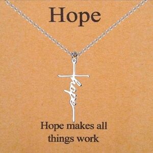 Silver Stainless Steel Hope Cross Necklace on Meaning Gift Card